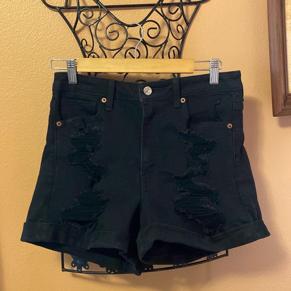 American Eagle black denim distressed Mom Shorts